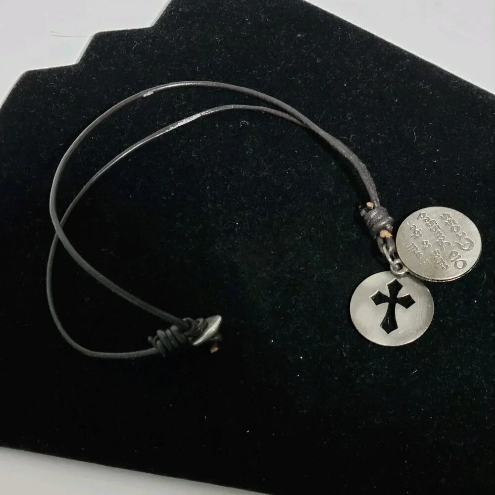Old Rugged Cross Necklace NWOT Unisex Leather Cord Double Pendant Rustic